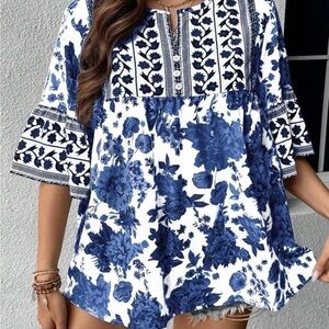 Boho Floral Embroidery Casual Blouse